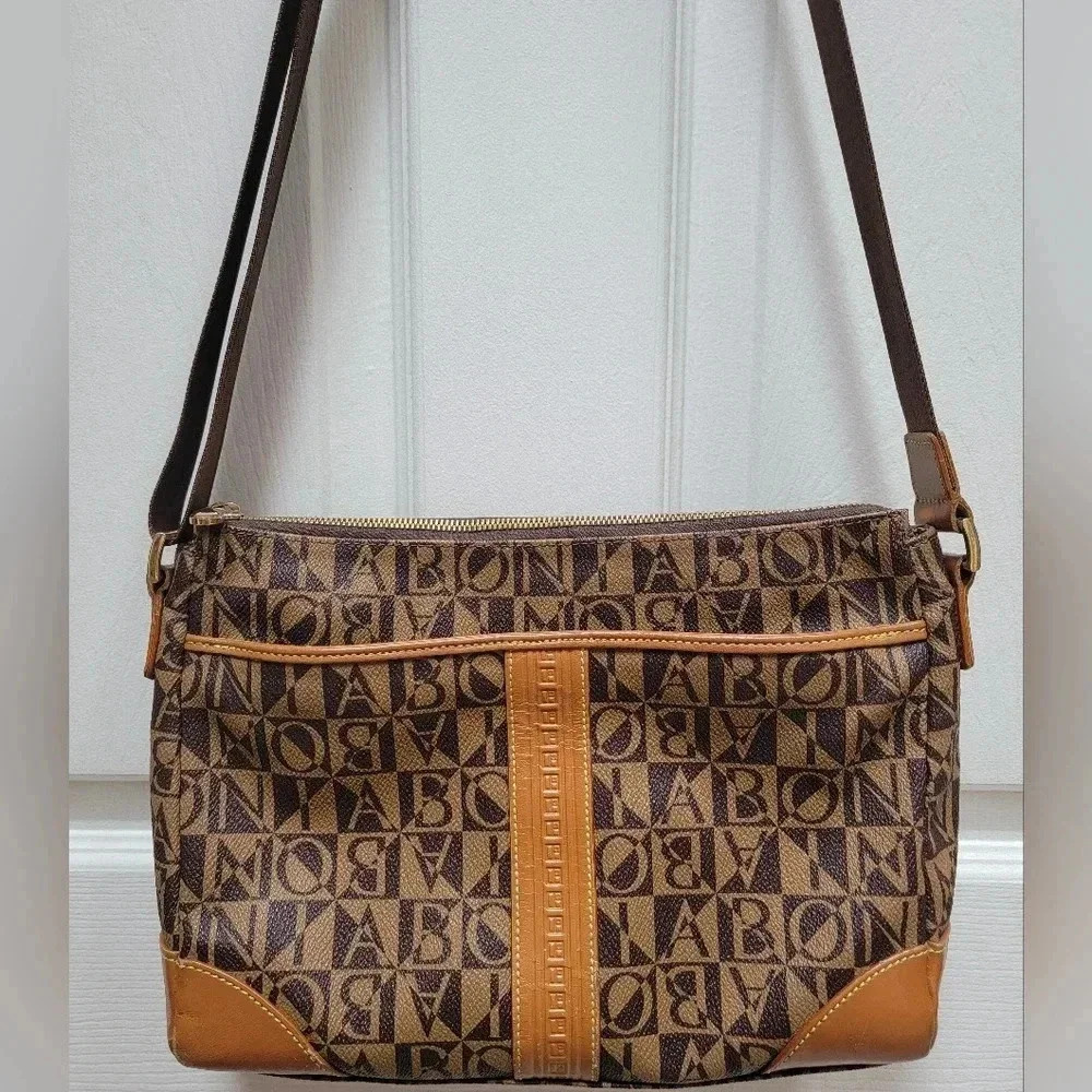 BONA Monogram Crossbody Bag 4 Zip Compartments and 4 smaller Pouches